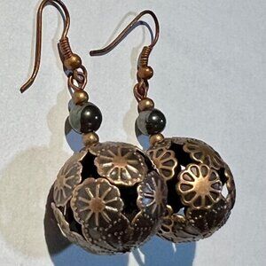 Bronze-Tone Metal Globe Dangle Earrings